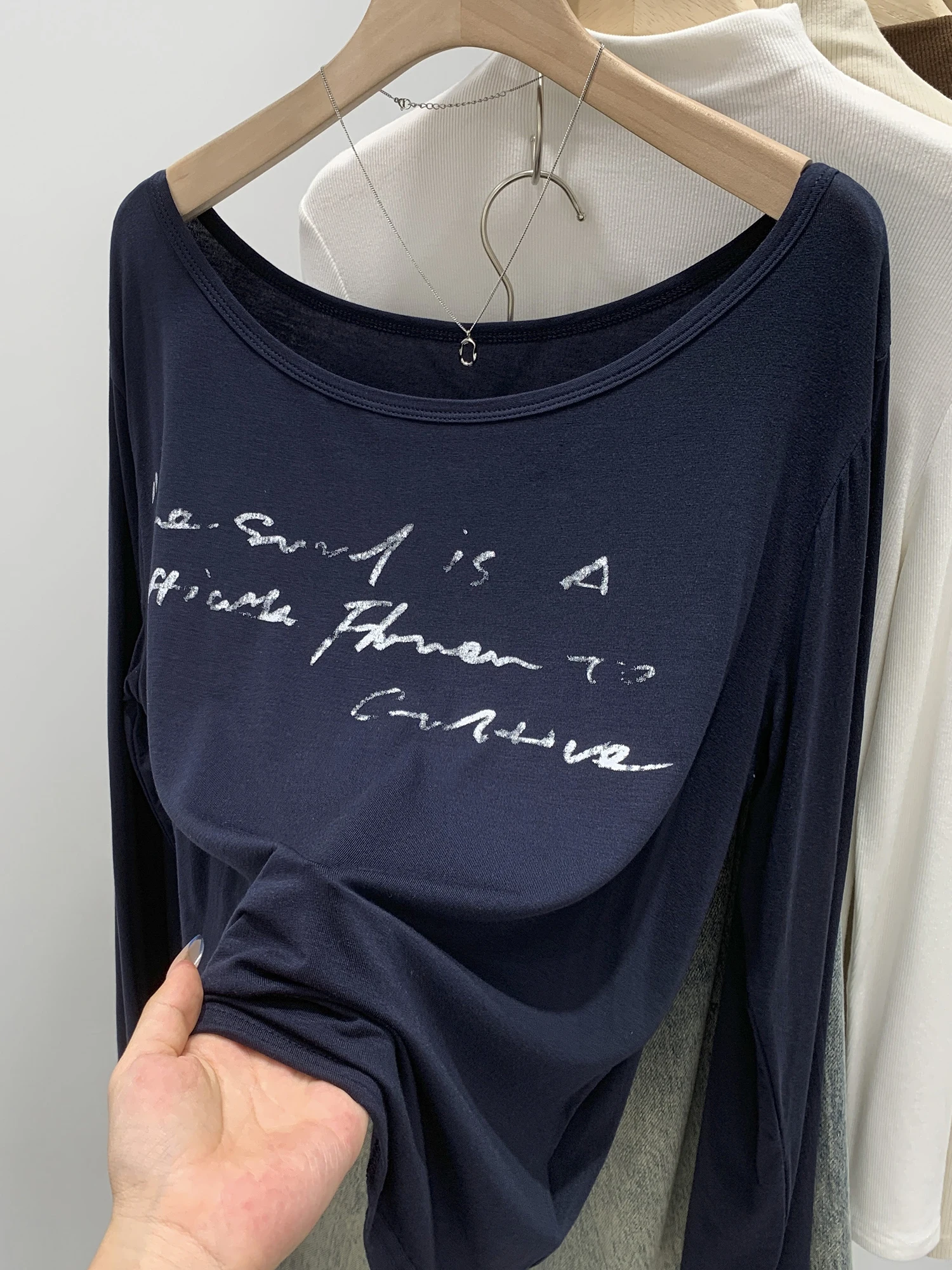 Lace Long Sleeve Women's T-shirt Wool Blend Air Conditioning Cover up Korean Style Printed Loose Fit Moisture Wicking