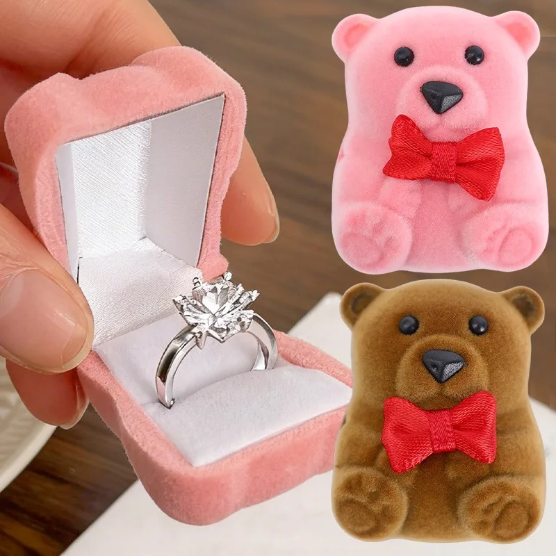 1pc New Cute Little Bear Velvet Jewelry Box Container Wedding Ring Box Fashion Earrings Rings Holder for Jewelry Display Boxes