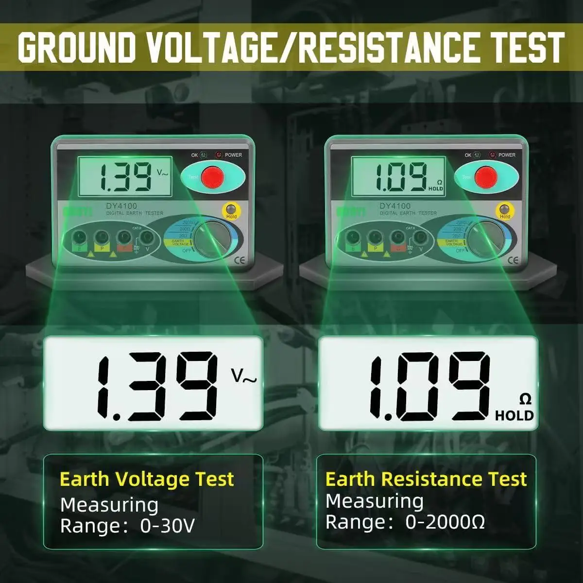 Tester e megohmmetro di terra DY4100 - LCD digitale per misurazioni accurate, include borsa per il trasporto e manuale dell'utente