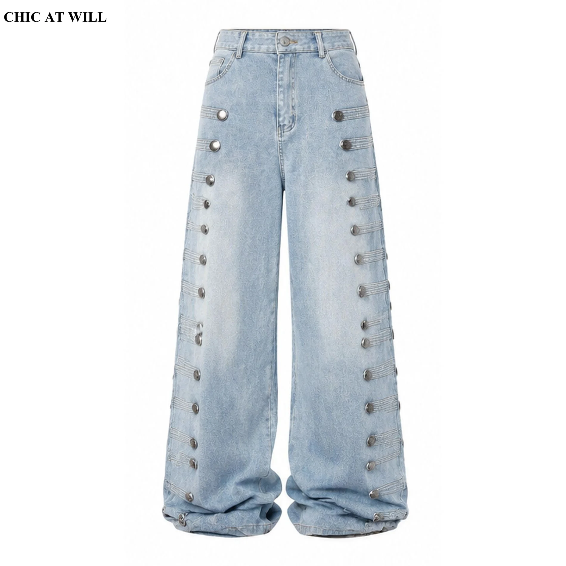 CHIC Autumn Retro Washed Double Breasted Buttons Pants Women's Jeans Niche Loose Casual Versatile Wide Leg Jeans For Woman