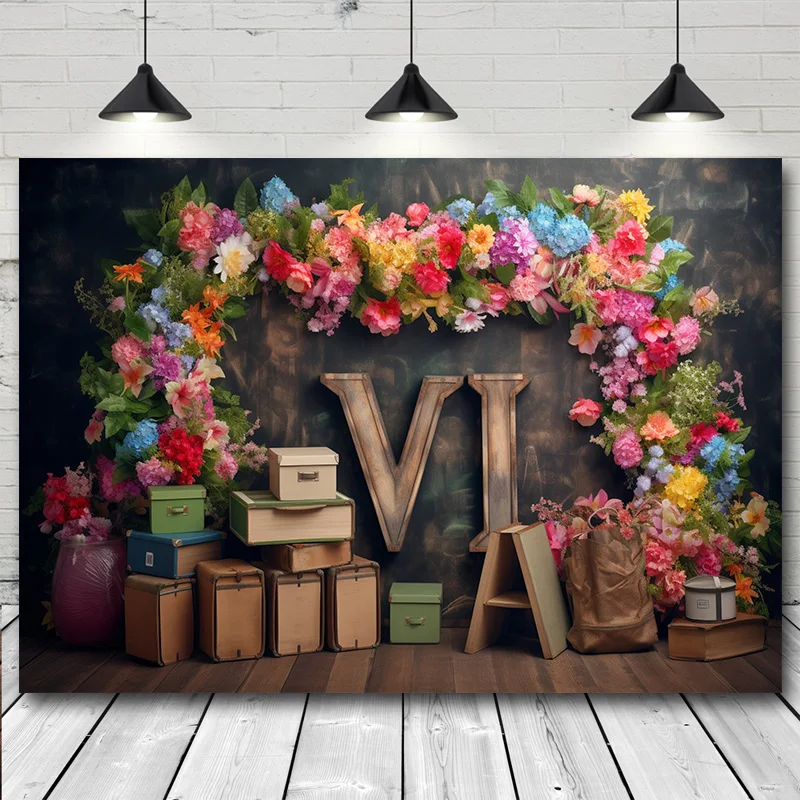 Flower Wall Photography Backdrop Retro Desk Books Students Back to School Graduation Banner Photozone Background Photo Studio