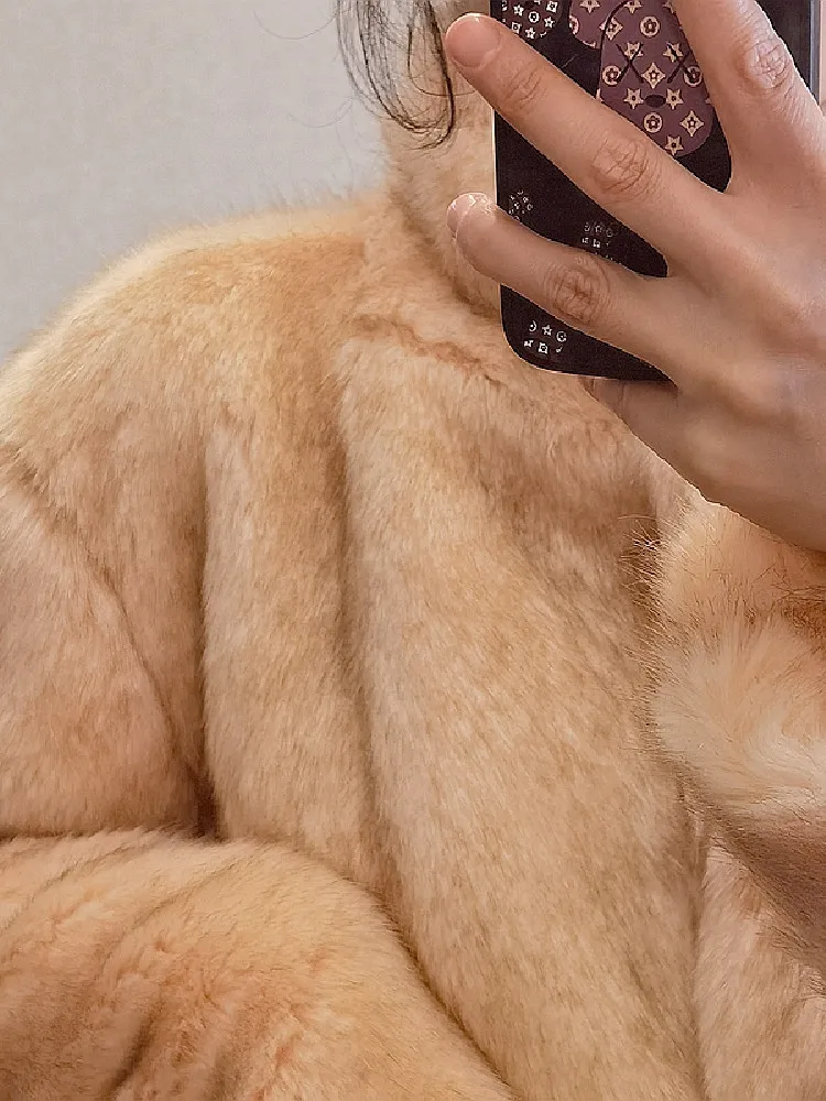 HIGH QUALITY Winter Lapel Hairy Shaggy Faux Fur Stay Warm Jacket Vintage Diamond Buttons Coat Furry Mid Long Outerwear