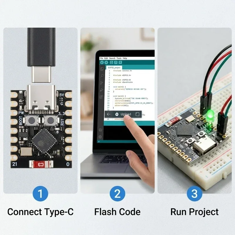 Home DIY ESP32-C3 RISC-V Board WiFi BLE Wireless MCU Module Compact Dev Board for Sensor Data Collection & Automation