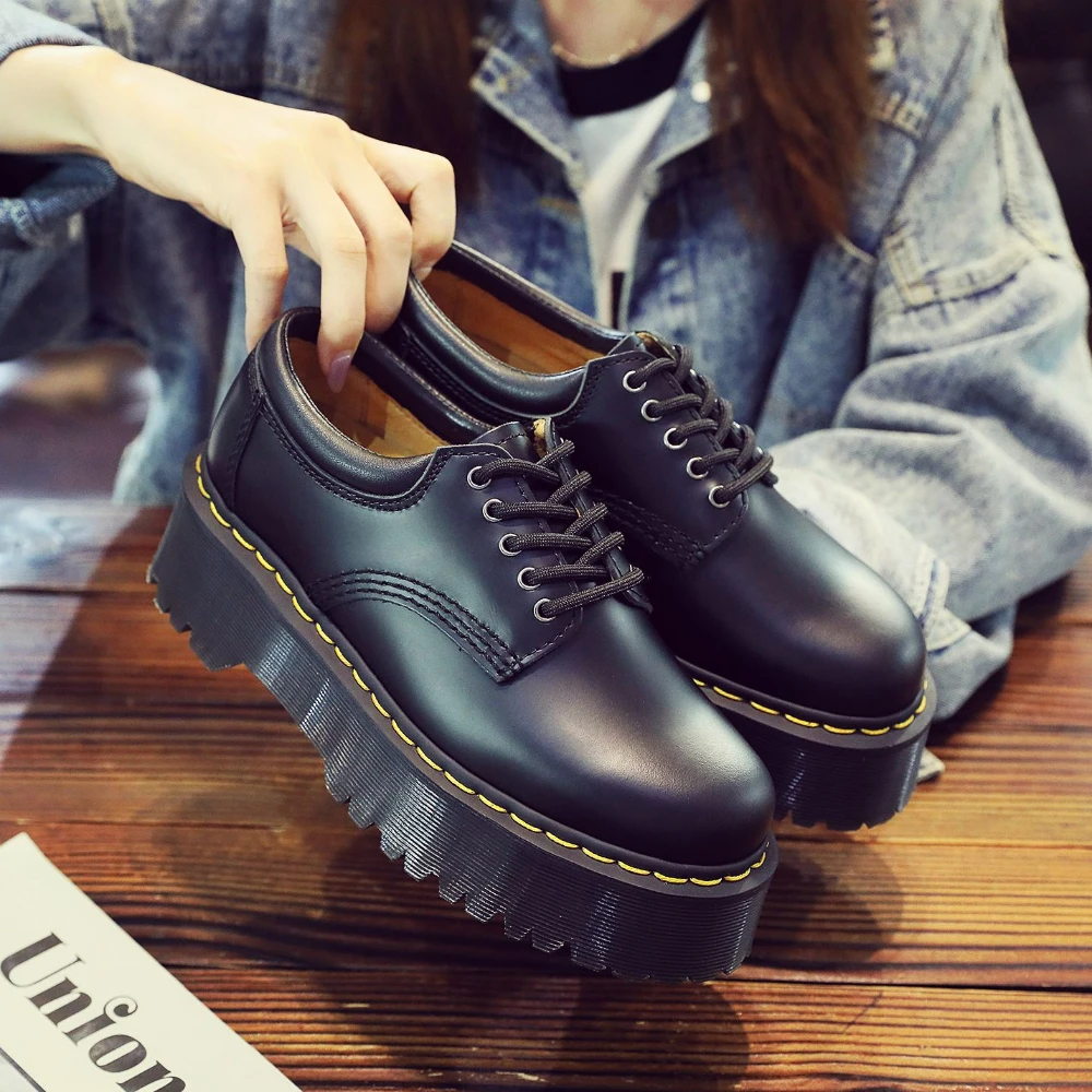 Women Shoes Autumn Round Toe Black Thick Bottom Loafers Women Career Platform Shoes Casual Footwear Oxfords Clogs Female Sneaker