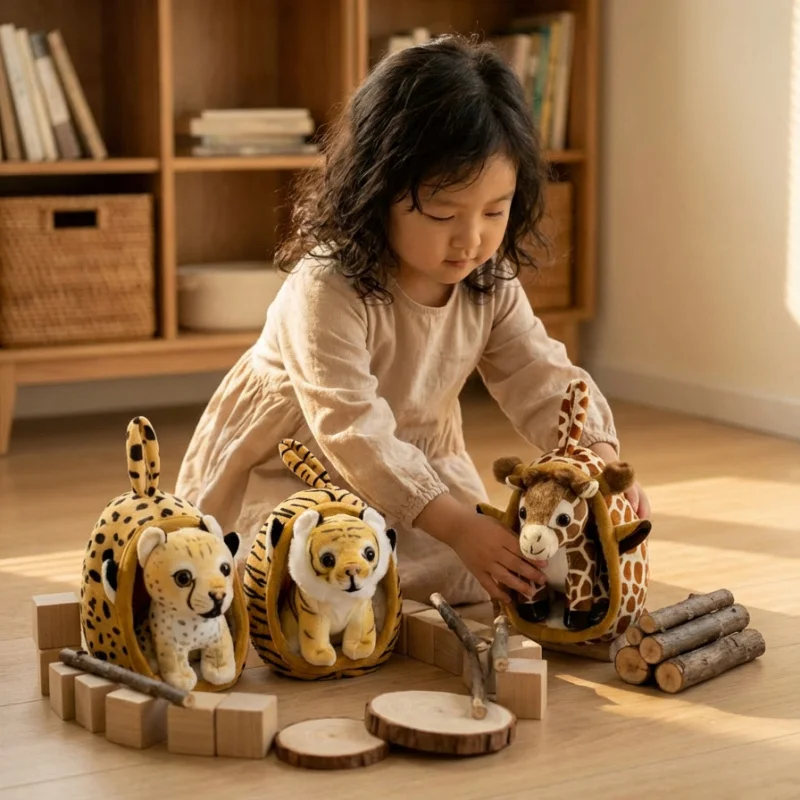 1개 18CM 귀여운 동물 둥지 플러시 장난감 시뮬레이션 호랑이 표범 허스키 사자 기린 시바견 인형 귀여운 홈 장식 선물