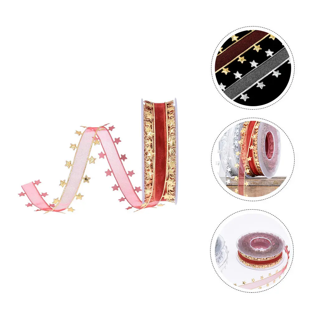 

1 Roll Christmas Ribbon Pentagram Pattern Smooth Surface for Gift Wrapping DIY Party Craft Decor Xmas Festival