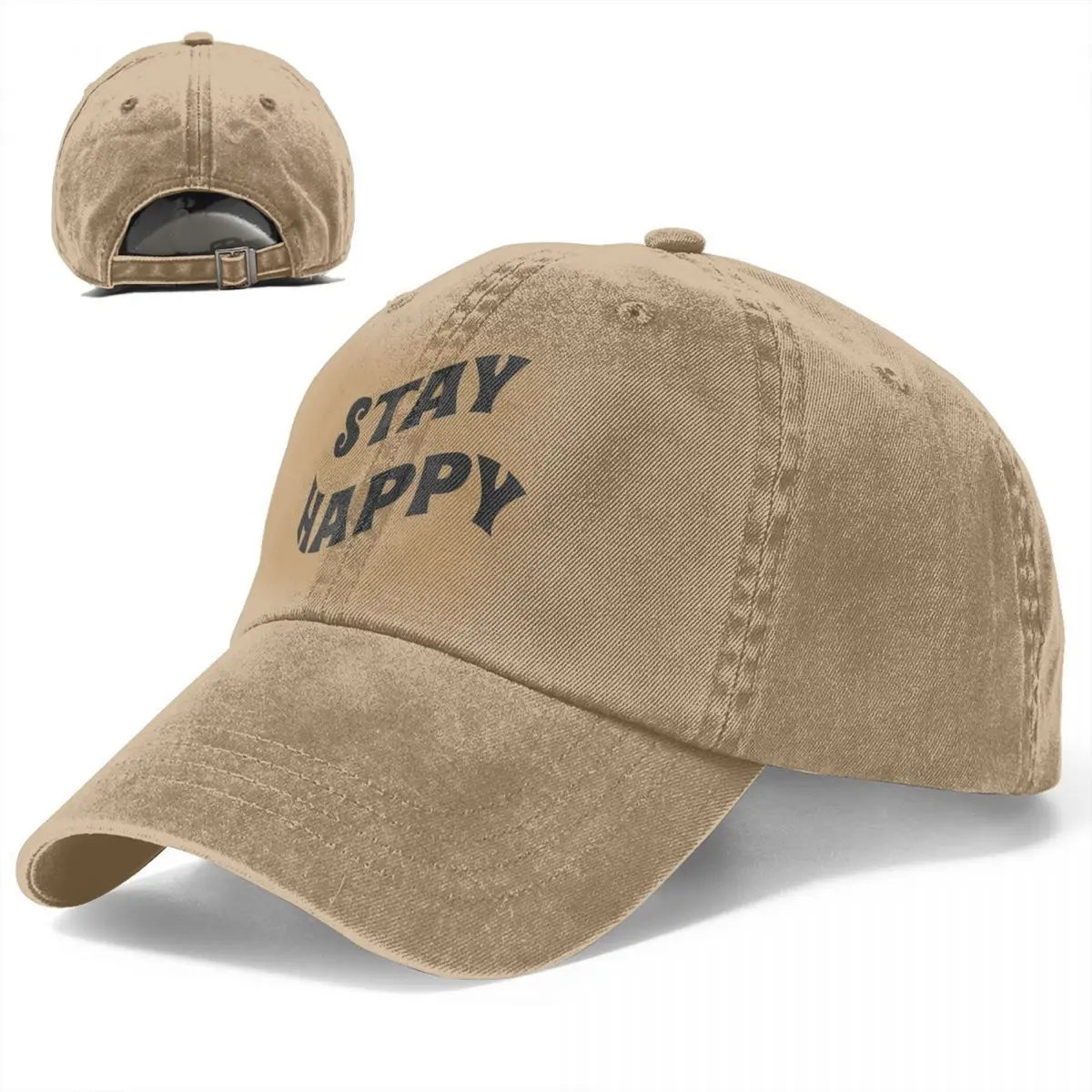 Stay Happy Denim Baseball Cap black text quote Outdoor Sport Trucker Dad Hat Spring Men Women y2k Funny Design Snapback Cap