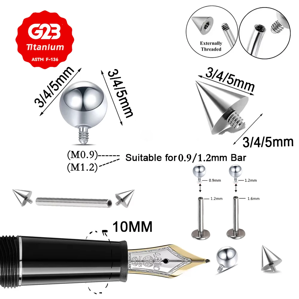 10/20 Stück G23 Titan Ohrstecker Ersatz 14G 16G Spitzendeckel M0.9 Gewinde Augenbrauen- und Nasenstecker Körperschmuck Zubehör – Detail 1