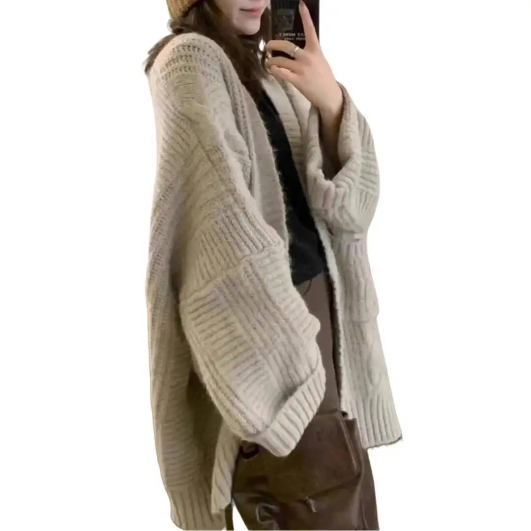 Women Cardigan Autumn Winter Women's Long Loose Sweater Mid Length Sweater Coat Spring Autumn Retro Soft Loose Knit Cardigan
