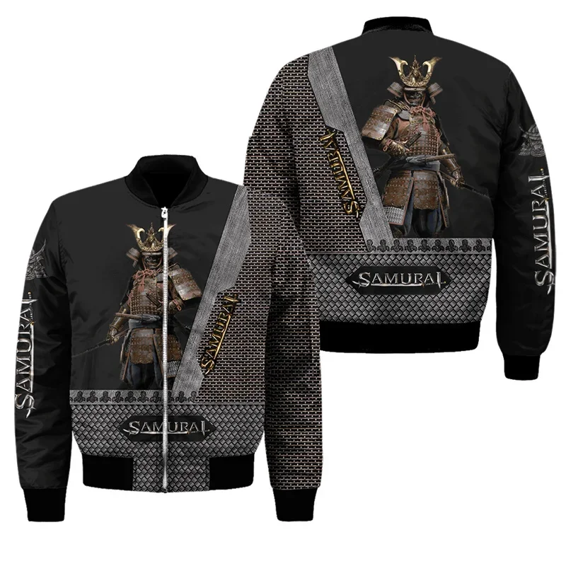3D Printed New Samurai Oni Mask Tattoo Mens Bomber Jacket Casual Spring Autumn Vintage Zipper Jacket Unisex Clothing Streetwear view 3