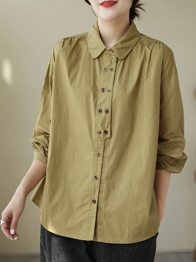 

Женский винтажный двубортный длинный све, хлопок irt, свободный крой, с отложным воротником, удобный хлопковый повседневный топ