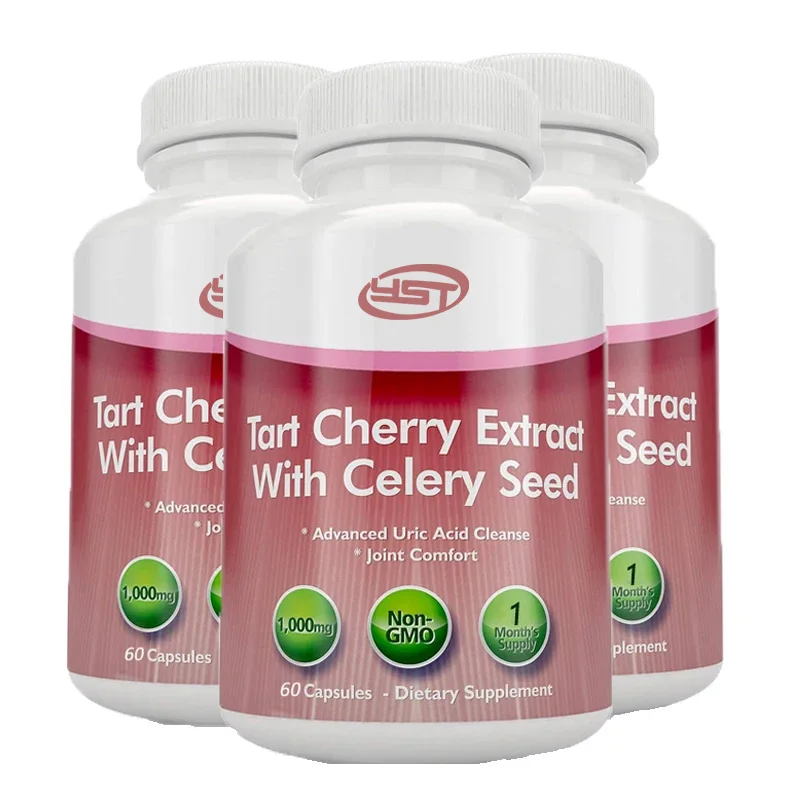 Sour Cherry and Celery Seed Powder Extract Capsules 1000mg-60, Supplied for 1 Month - Advanced Uric Acid Cleansing Joint Comfort