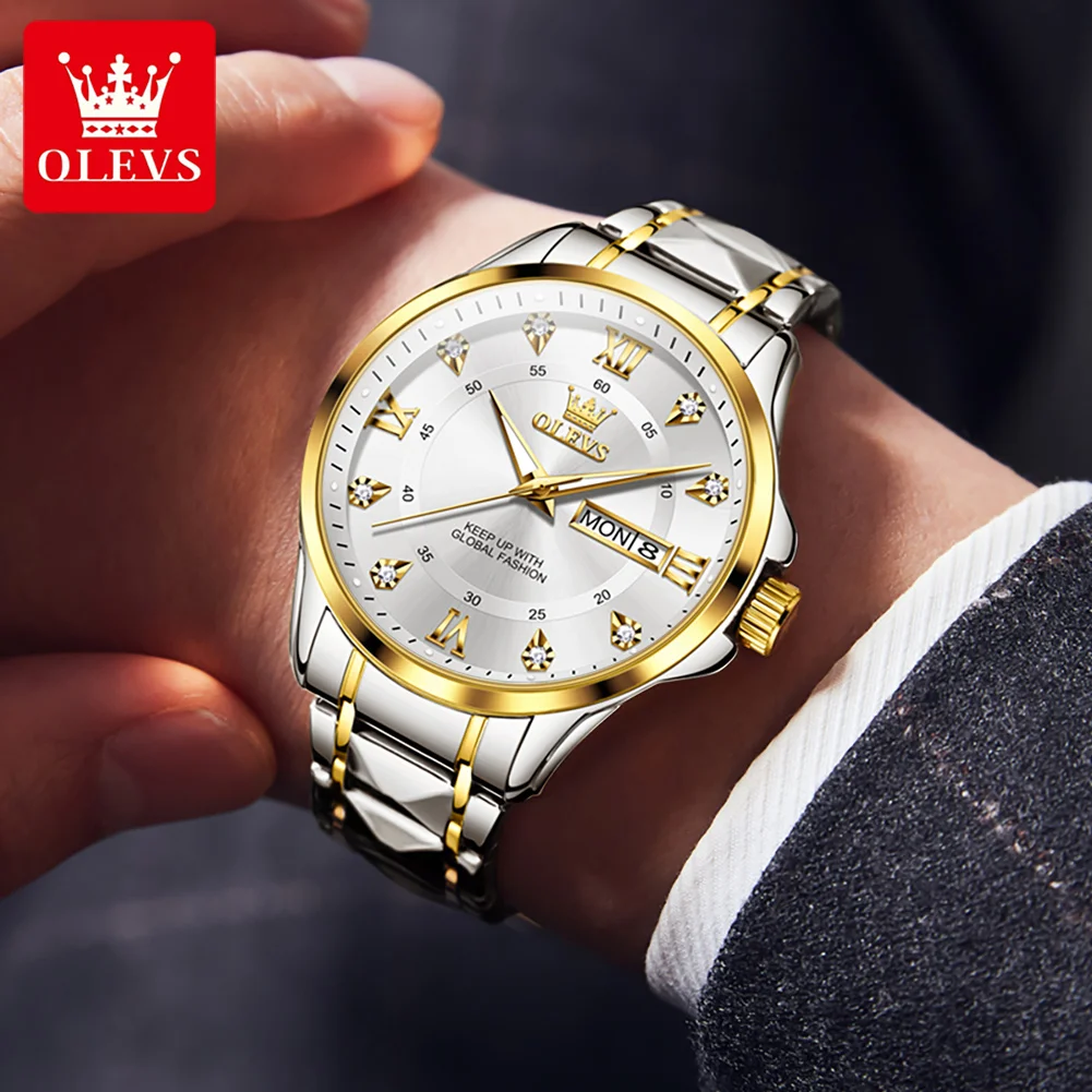 OLEVS 2906 Original Quartz Couple montre échelle romaine diamant cadran montre de luxe pour hommes femmes losange bracelet étanche horloge à main