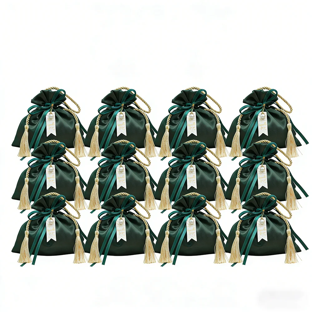 

Chinese Wedding Candy Bags Satin Drawstring Gift Bag Luxury Jewelry Packaging Bags Silk Pouch for Party Favors Ramadan Decor