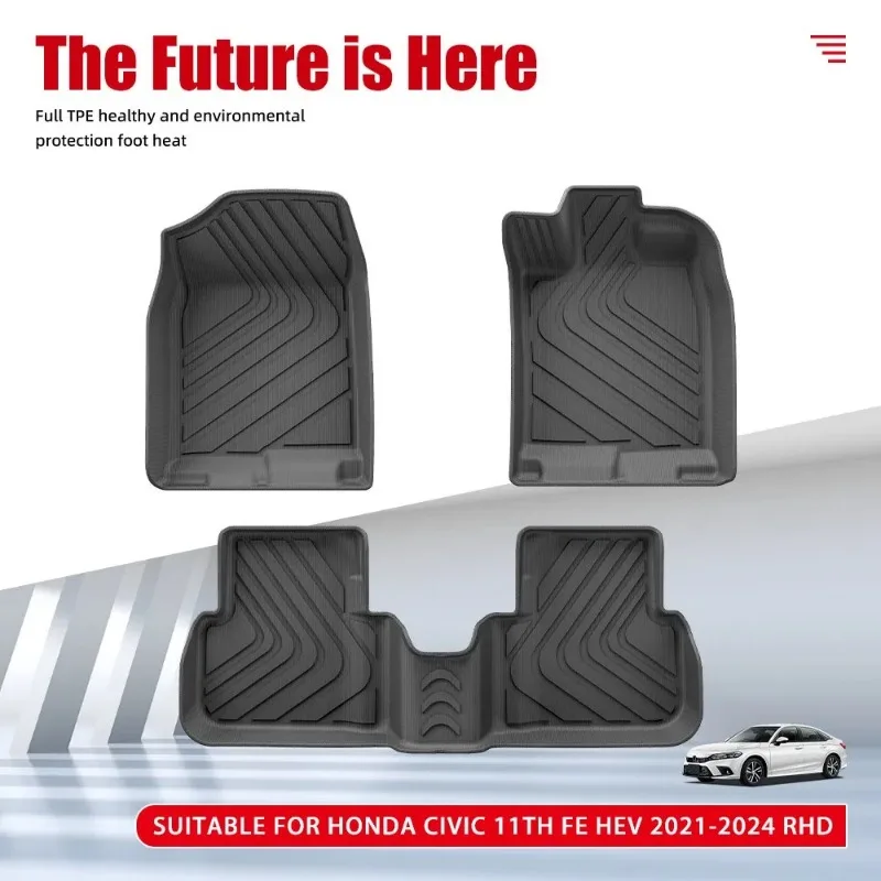 All-Weather 3D TPE Floor Mats For 2021-2024 Honda Civic 11th Gen HEV RHD Custom Fit Carpet Car Mat Waterproof Protection