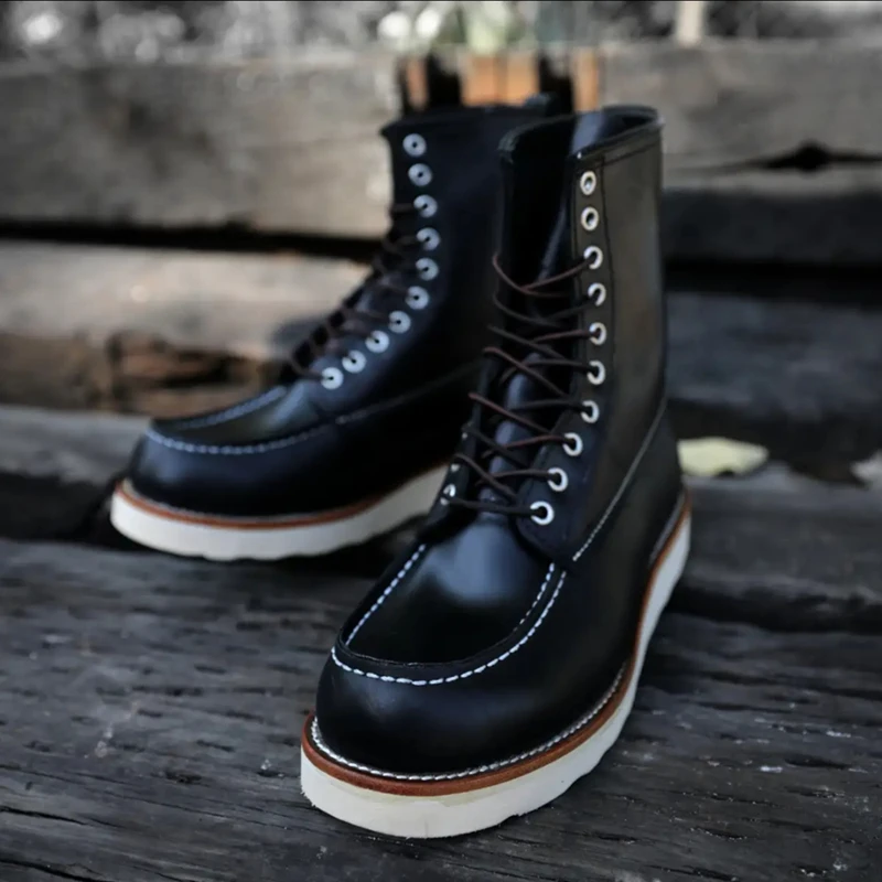 Autumn Winter High Boots Casual Men Vintage Genuine Leather Shoes Handmade Tooling Mid-calf Outdoor Motorcycle Boots