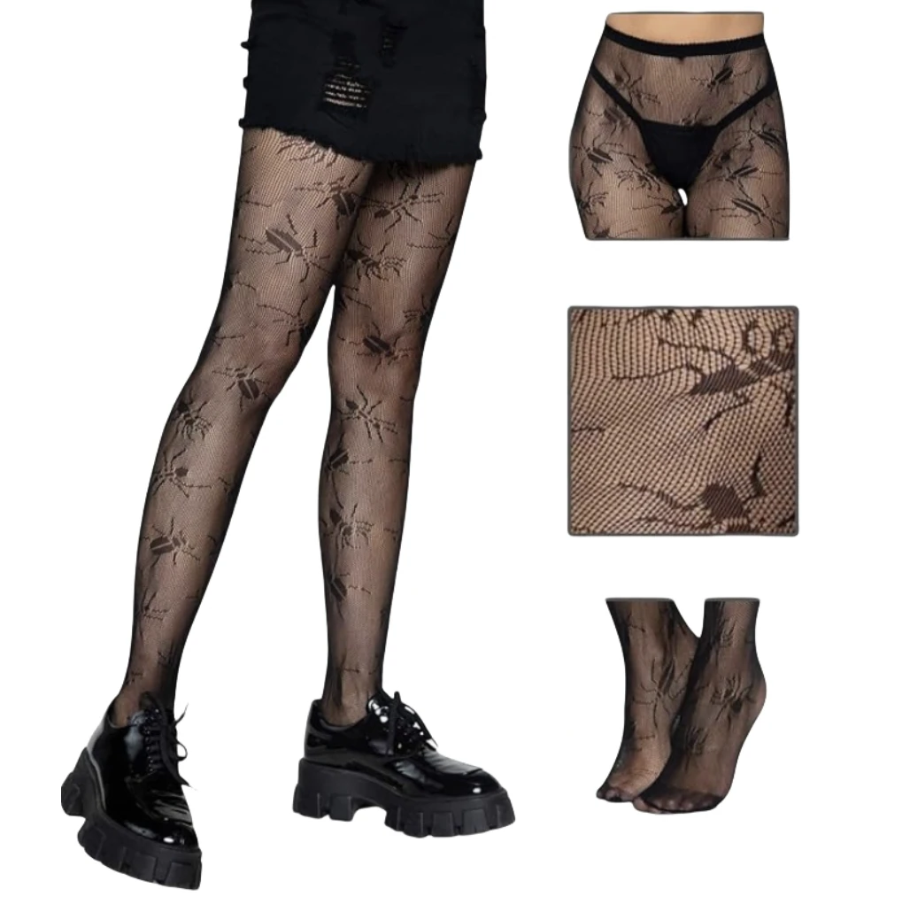 European American Spider Beetle Tights for Women Costumes Transparent Body Stockings Sexy lenceria Pantyhose femme collants