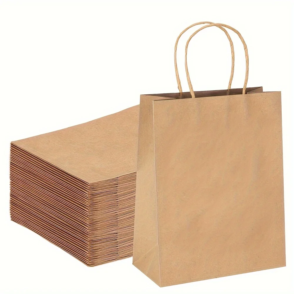 10-100PCS Brown Kraft Paper Gift Bags With Handle Wedding Birthday Party Favor Bags For Small Shopping Retail Merchandise Bags