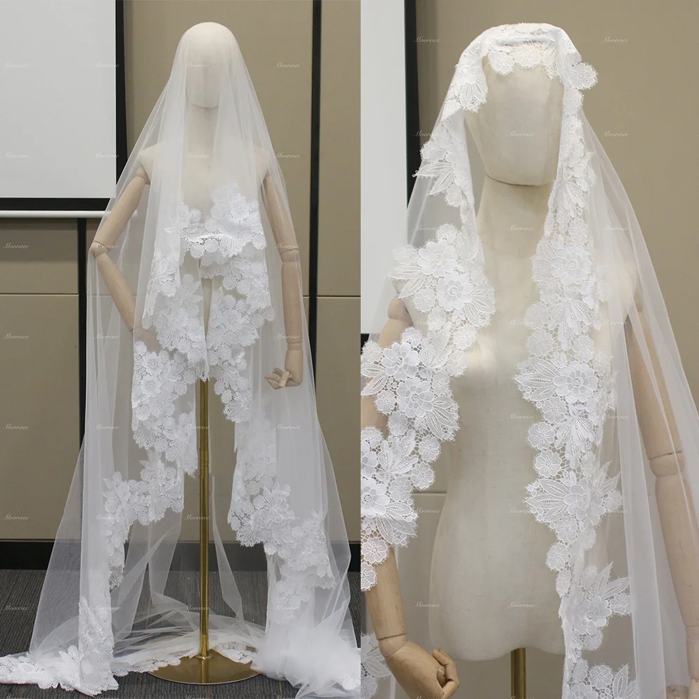 

Lace Edge Wedding Veils For Brides Cathedral Long Elegant Bridal Veil Tulle Cover Face White Ivory Custom Made 3M