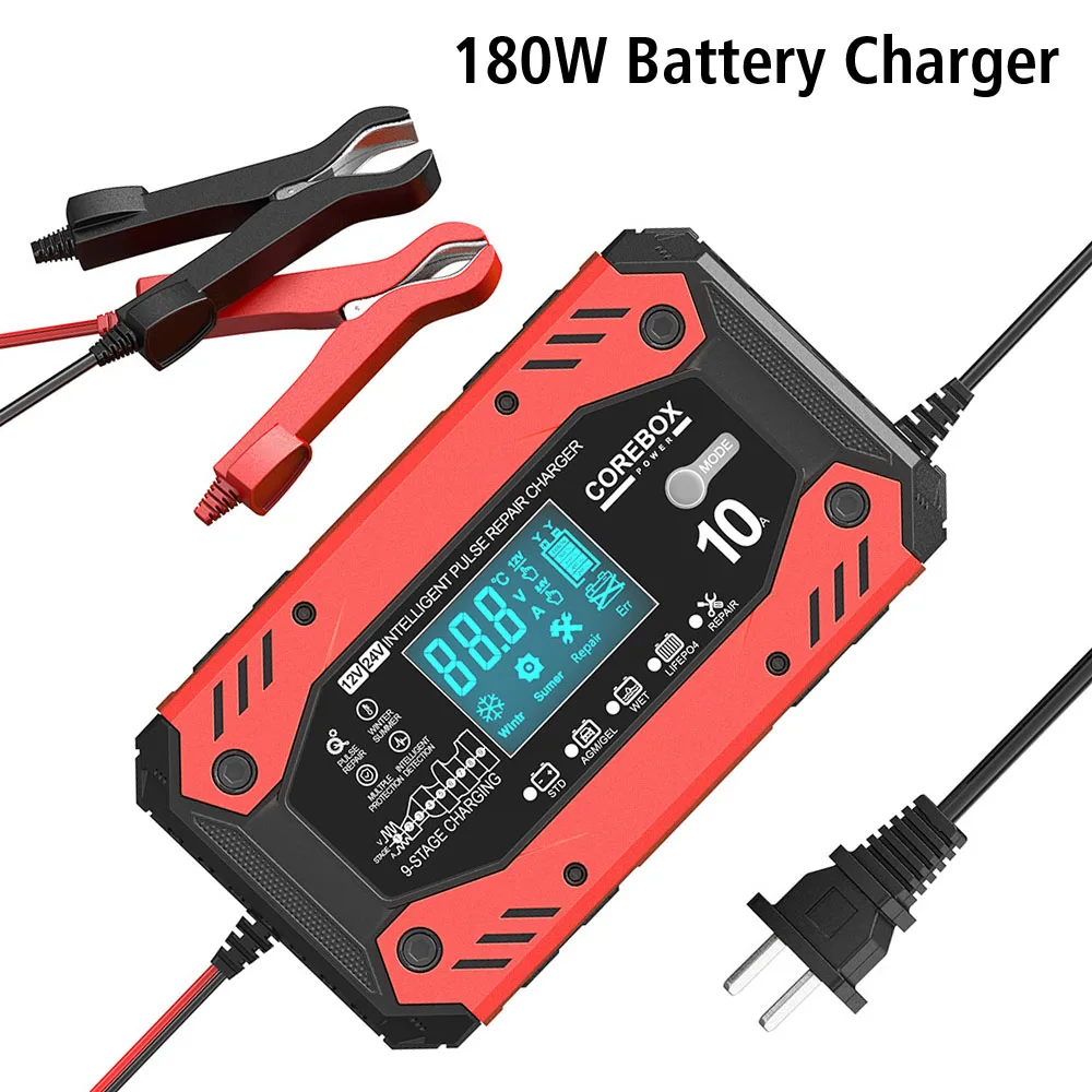 Automotive Battery Charger Car and Motorcycle Battery Charging Devices 12V 10A AGM Intelligent Maintenance of Lead Acid Battery