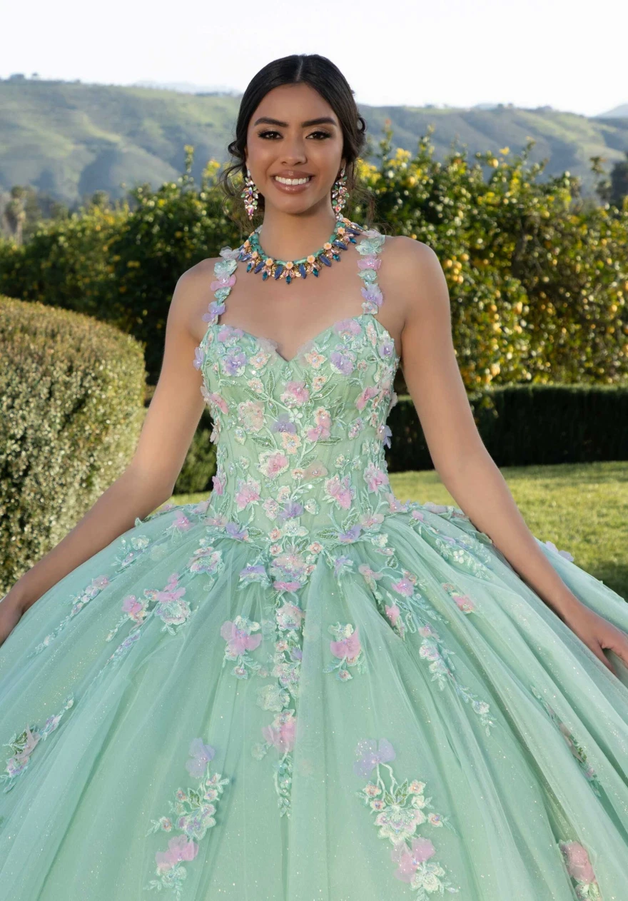 Vestido Lorencia Mint Quinceanera, Apliques de flores, vestido de baile, Sweet 15 16, YQD125, 2024