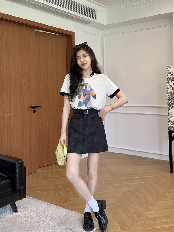 

Zhang a Xing Light Oxygen Rong Color Blo Cartoon Print High Waist A-Line Skirt Pants Casual Sle Summer Faion Set for...