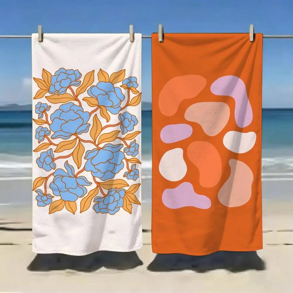 Minimal Abstract Matisse Style Floral Print Towel Microfiber soft Beach Towel for Travel Fitness Sauna Bathing Camping