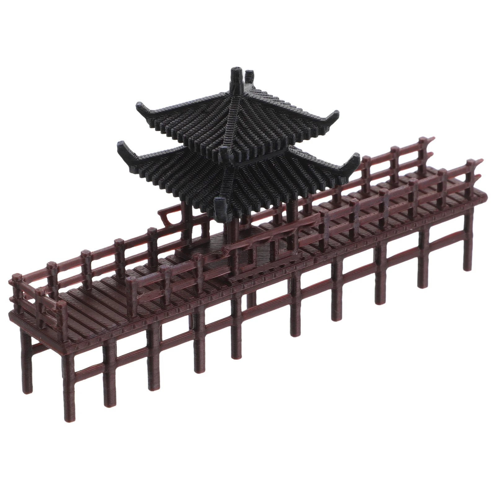 

Small Bridge Pavilion Ornaments Gazebo Fish Tank Landscape Household Brown Plastic