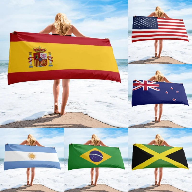 Spain US Flag Printed Microfiber Bath Beach Towel for Adults 75*150cm Soft Water Absorbing Breathable Summer Surf Robe Blanket