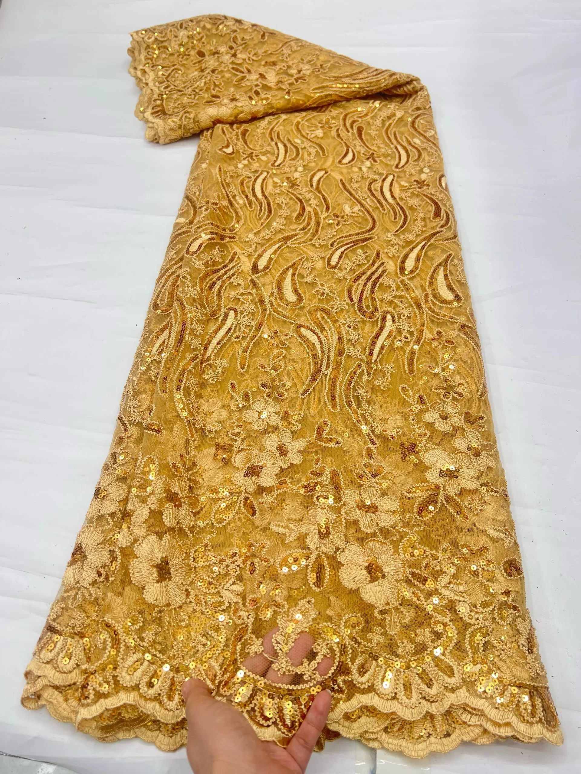 African Net Lace Sequins 5Yards Nigerian French Tulle High Quality Fabric for Wedding Dresses Special Occasions view 4