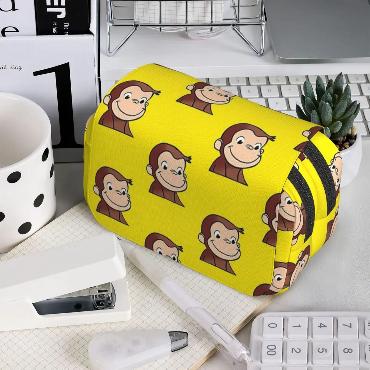 Curious George Backpack Pencil Case for Boy Girl School Pen Box Pencil Bag Stationery Supplies Pen Holder Bag