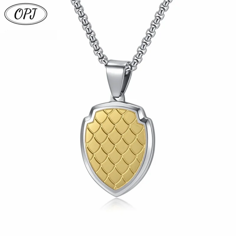 Men's Dragon Scale Shield Pendant Necklace Trendy Brand High-End Chain Versatile Cool Gold Plating Cross & Diamond Link Chain
