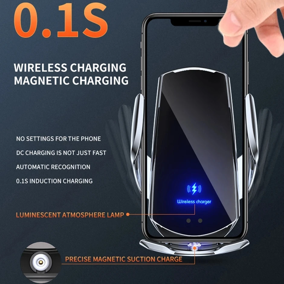 Automatic 15W Car Wireless Charger for iPhone 13 12 11 XR X 8 Samsung S20 S10 Magnetic USB Fast Charging Phone Holder Mount