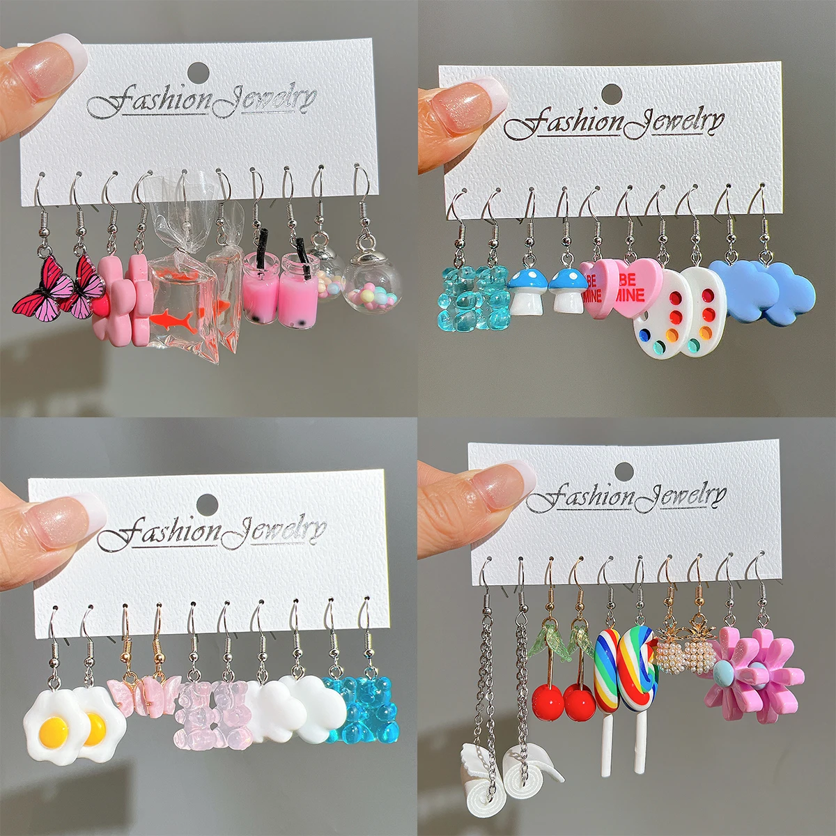 Colorido Butterfly Cartoon Earring Set para Mulheres, 17km Dopamina, Flor, Nuvem, Cogumelo, Peixe, Jóias, Personalidade, Novo