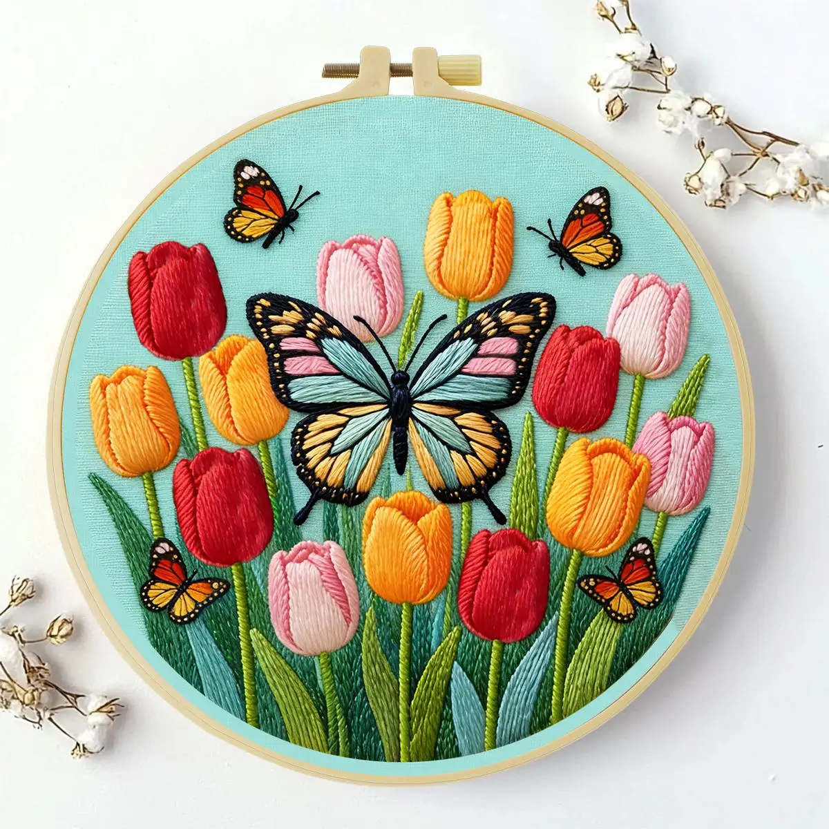 1 Stück 20X20CM/15X15CM 7,87/6,3 Zoll Tulpen-Stickerei-Starter-Kit DIY-Kit DIY-Stickerei-Set für Anfänger – Detail 5