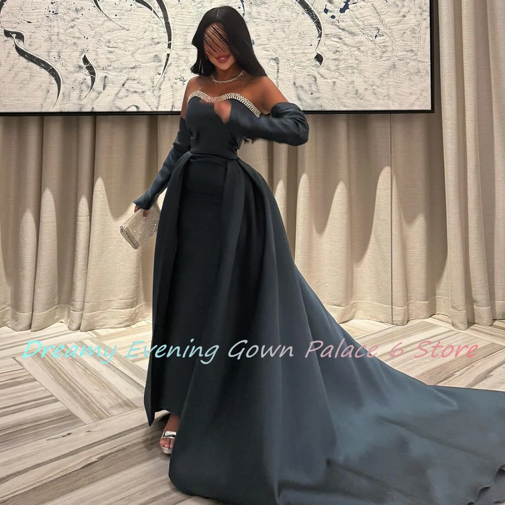 CustomizedTemperament Satin A-Line Evening Dress Crystal High Quality Floor Length Detachable Sleeve Sweetheart vestidos de fies image 3