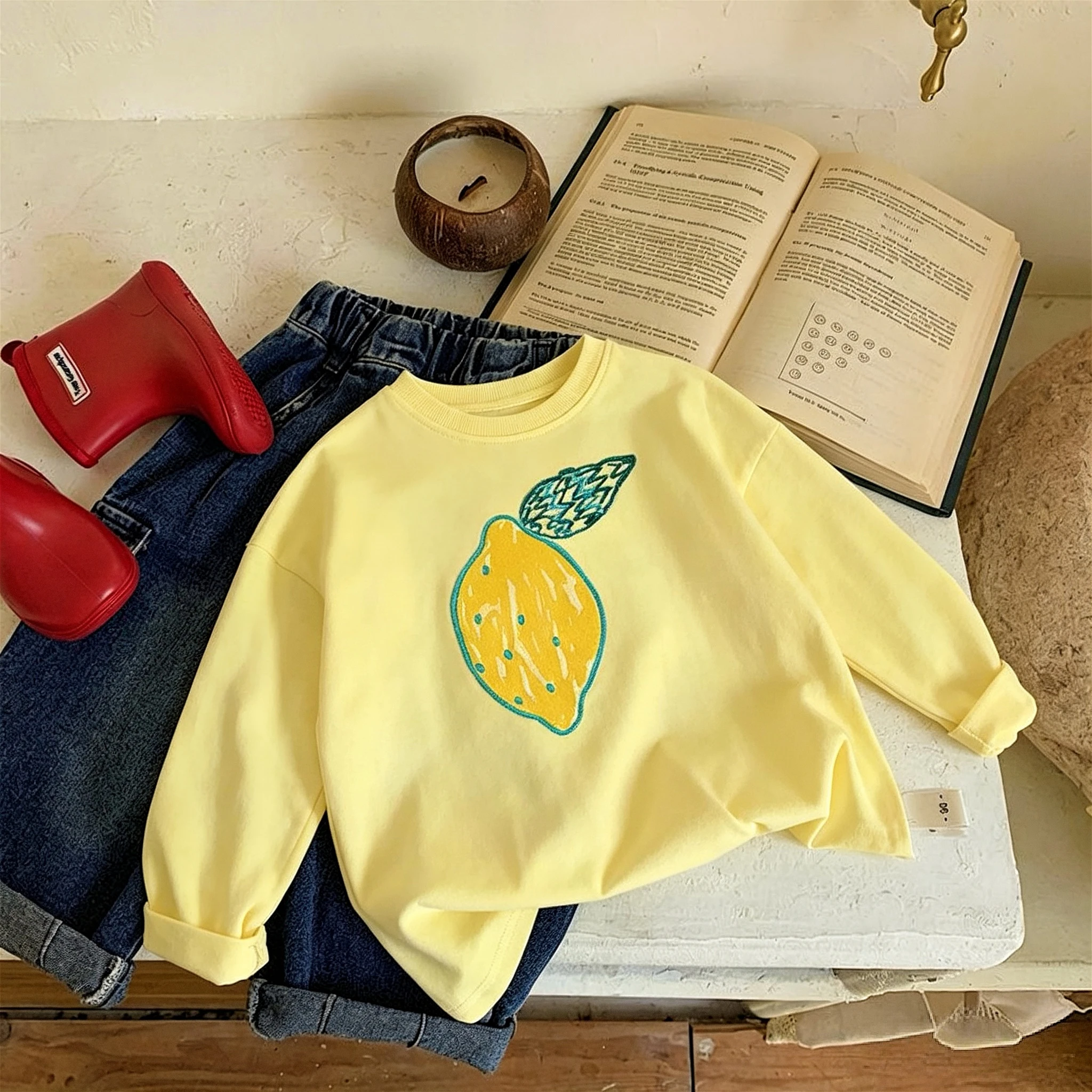 Einfarbiges, bedrucktes, lässiges Langarm-T-Shirt für Babymädchen, Oberteile, Herbstkleidung, modisch, vielseitig, Kinder-O-Ausschnitt-Unterhemd, Bluse – Detail 2