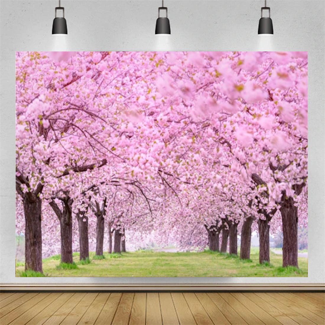 

Photography Backdrop Spring Pink Cherry Blossom Forest Green Lawn For Photo Studio Newborn Baby Background Decoration