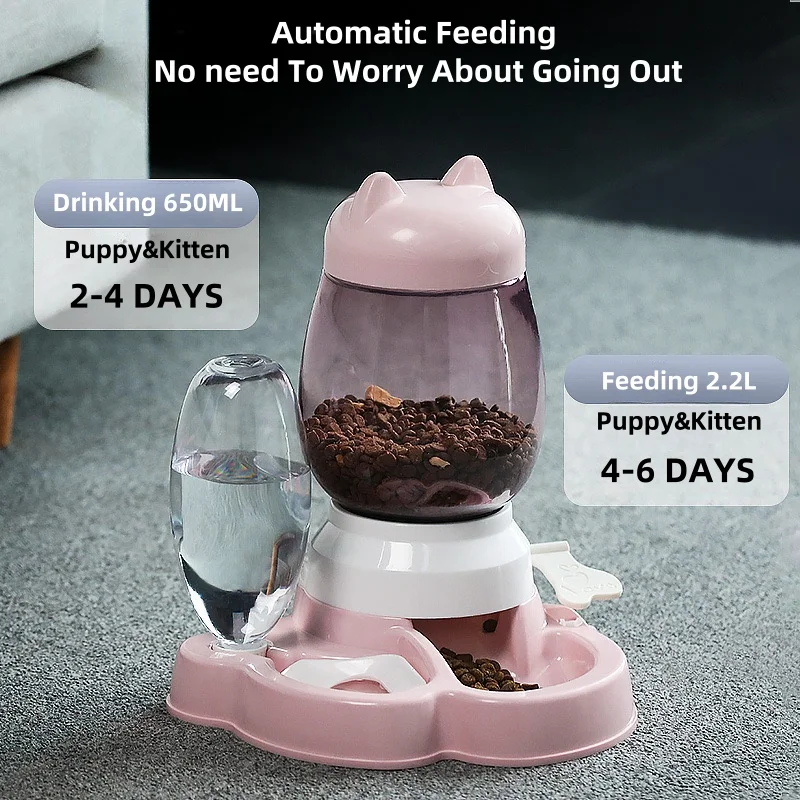 New 2-in-1 Cat Bowl Water Dispenser Automatic Water Storage Pet Dog Cat Food Bowl Food Container with Waterer Pet Waterer Feeder