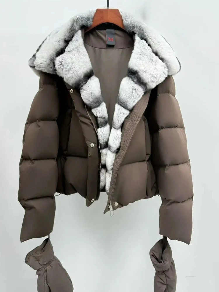 OFTBUY Pelz Jacke Warme Natürliche Kaninchen Fell Dicke Dame Winter Unten Jacke Neue Herbst Handschuhe Kleidung Kurze Frauen Gans Unten Mantel