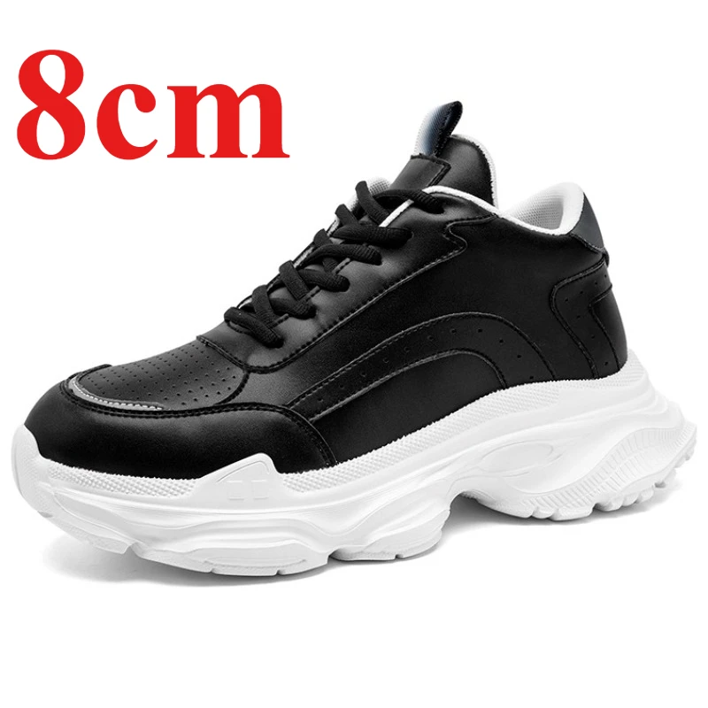 

Lightweight White Daddy Shoes Men's 8cm Elevator Thick Soled Height Increasing Shoes Comfortable Breathable Casual Sports Shoes