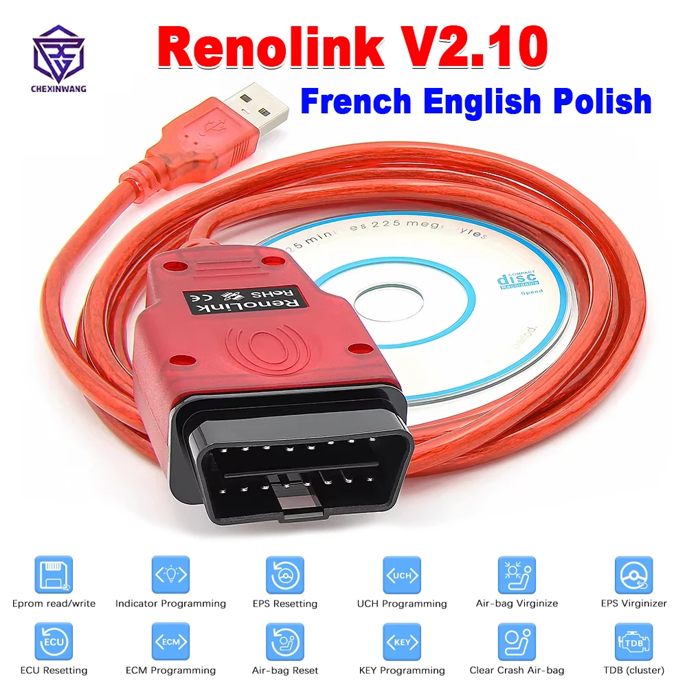 

Кабель Renolink V2.10 для Renault OBD2 ECU Programmer Tool Airbag ECM UCH Key Code ECU Reset Link для диагностического инструмента Renault