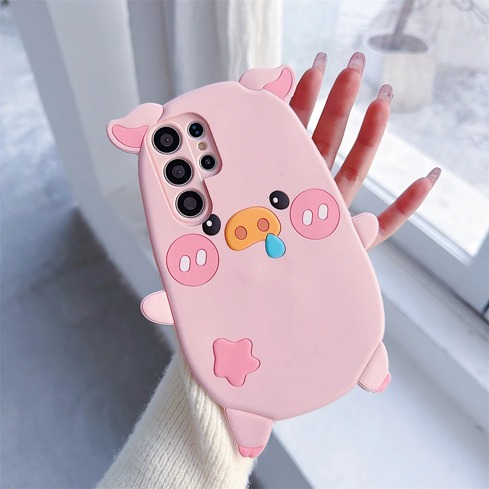 

Cartoon Cute Funny 3D Pink Pig Phone Case for 17 Pro Max Soft Silicone Playful Piggy Protective Cover for iPhone 16 15 14 13 Pro