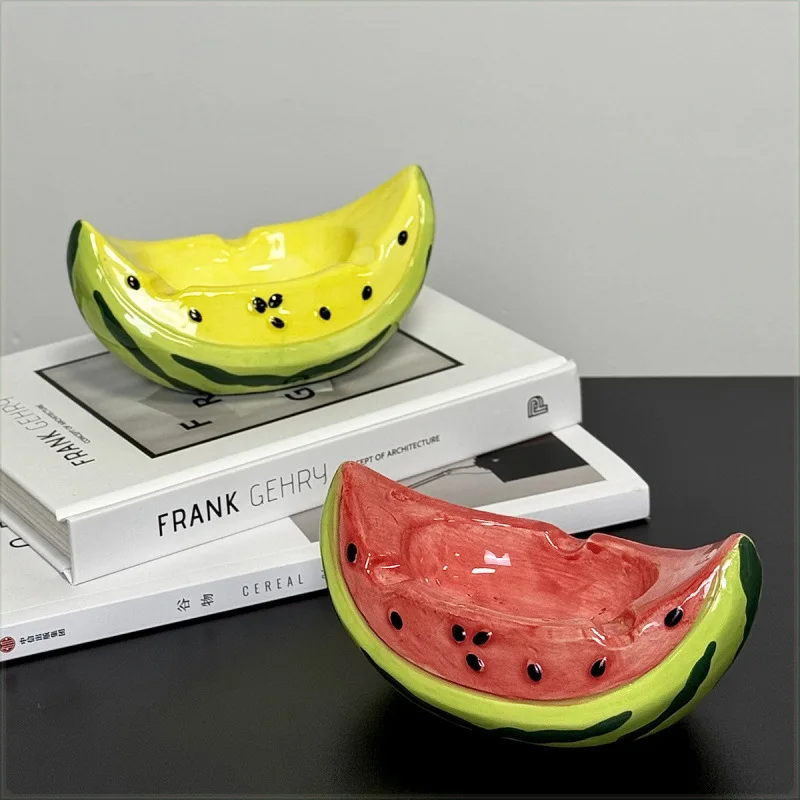 

Creative watermelon ceramic ashtray personalized home office desktop coffee table anti fly ash ashtray ornament small gift
