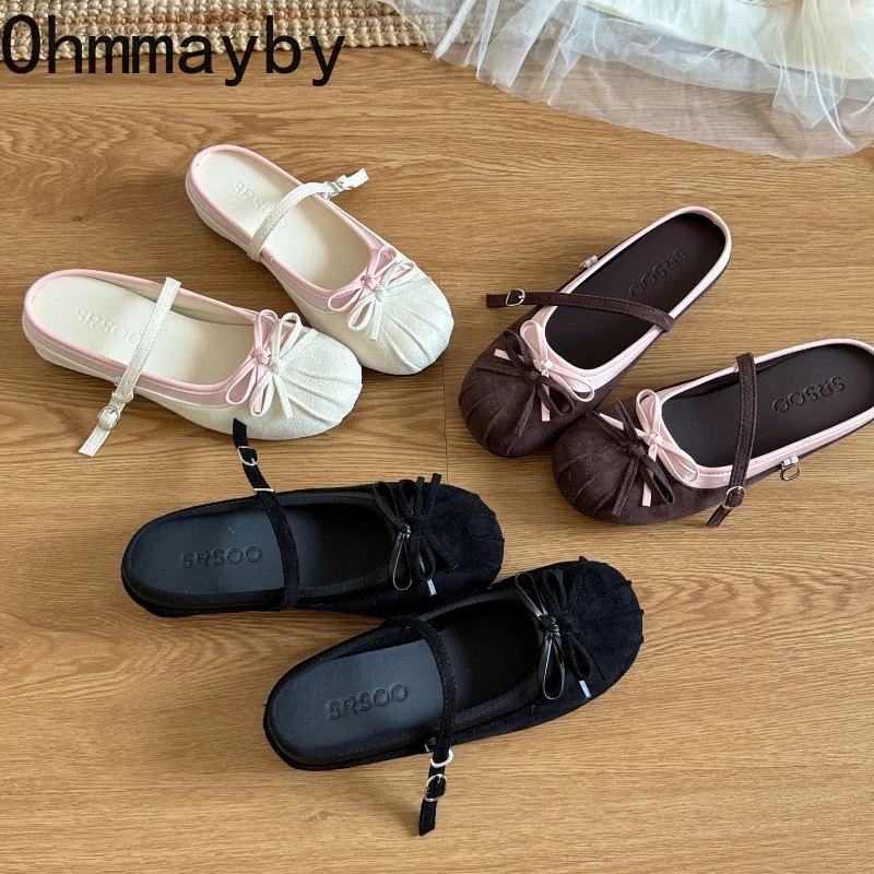 

Летние женские мюли на танкетке с закрытым носком, модные слипоны с бантом-бабочкой, элегантные туфли для увеличения роста