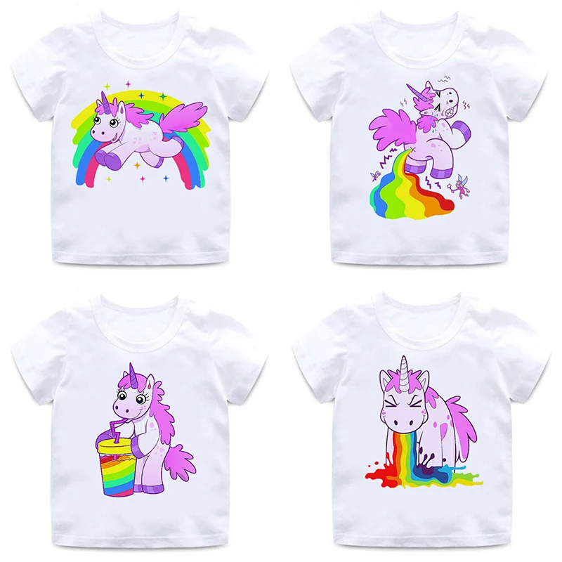 Summer Cartoon Printed Kids Funny T-Shirts Cute Girls Clothes Baby Boys1-8 YearCasual T Shirt Summer White Children Tops