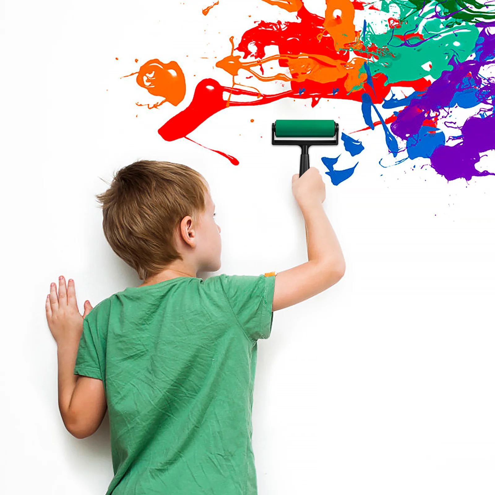 Rubber Roller Printmaking Green 10cm Flat Cylinder Comfortable Handle Durable for Ink Stamping Craft Rubber Roller