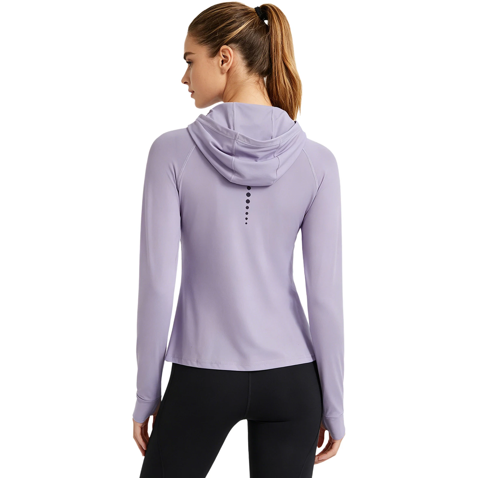 Women Warm-up Fitness Sun Protection Hoodie Long Sleeve Quick-drying Hooded Top for Outdoor Exercise Running Cycling Badminton