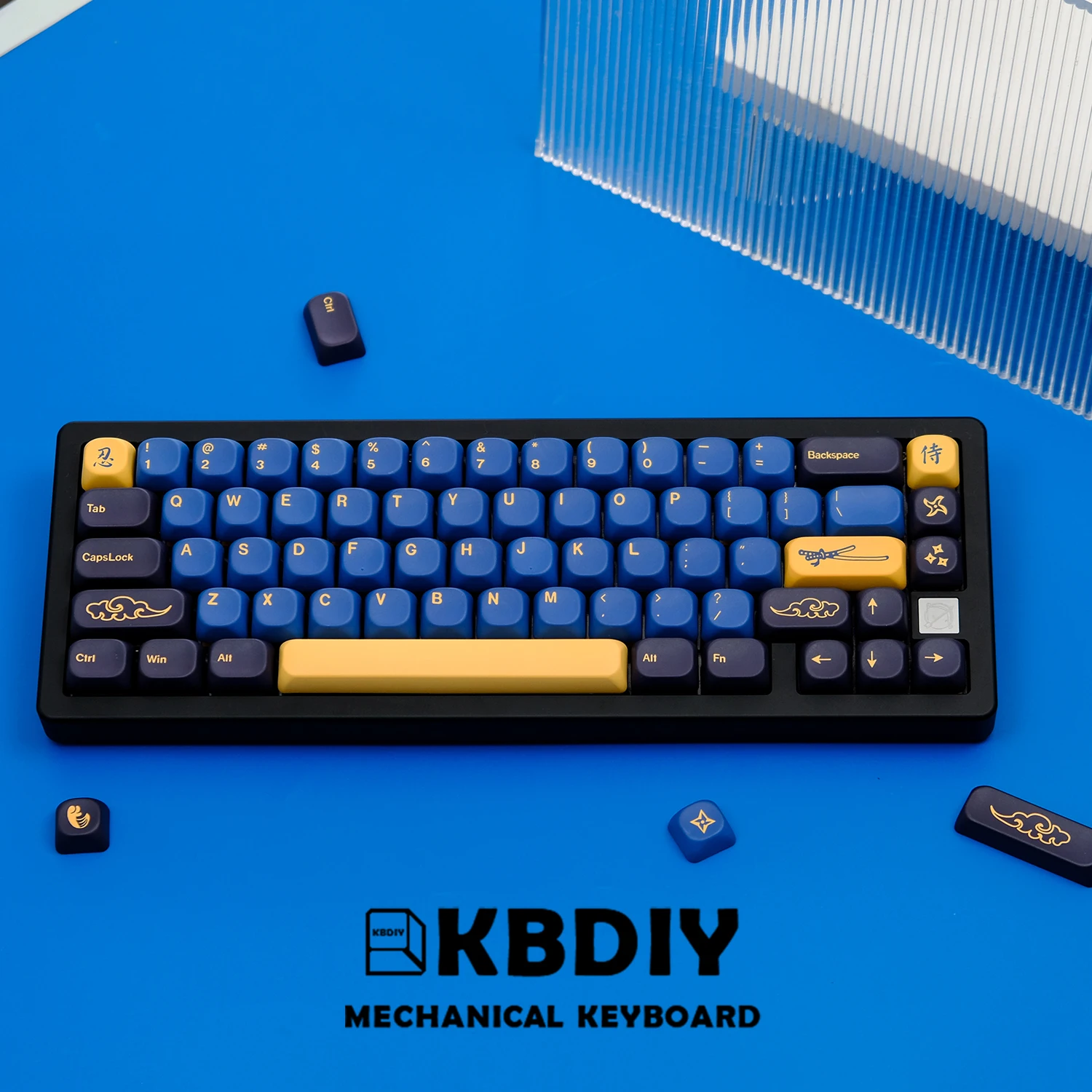 Imagem -03 - Kbdiy-teclas Gmk Samurai Azul Teclas Personalizadas Semelhantes ao Perfil Moa Koa para Teclado Mecânico Gaming Pbt mx 130 Teclas por Conjunto para mx