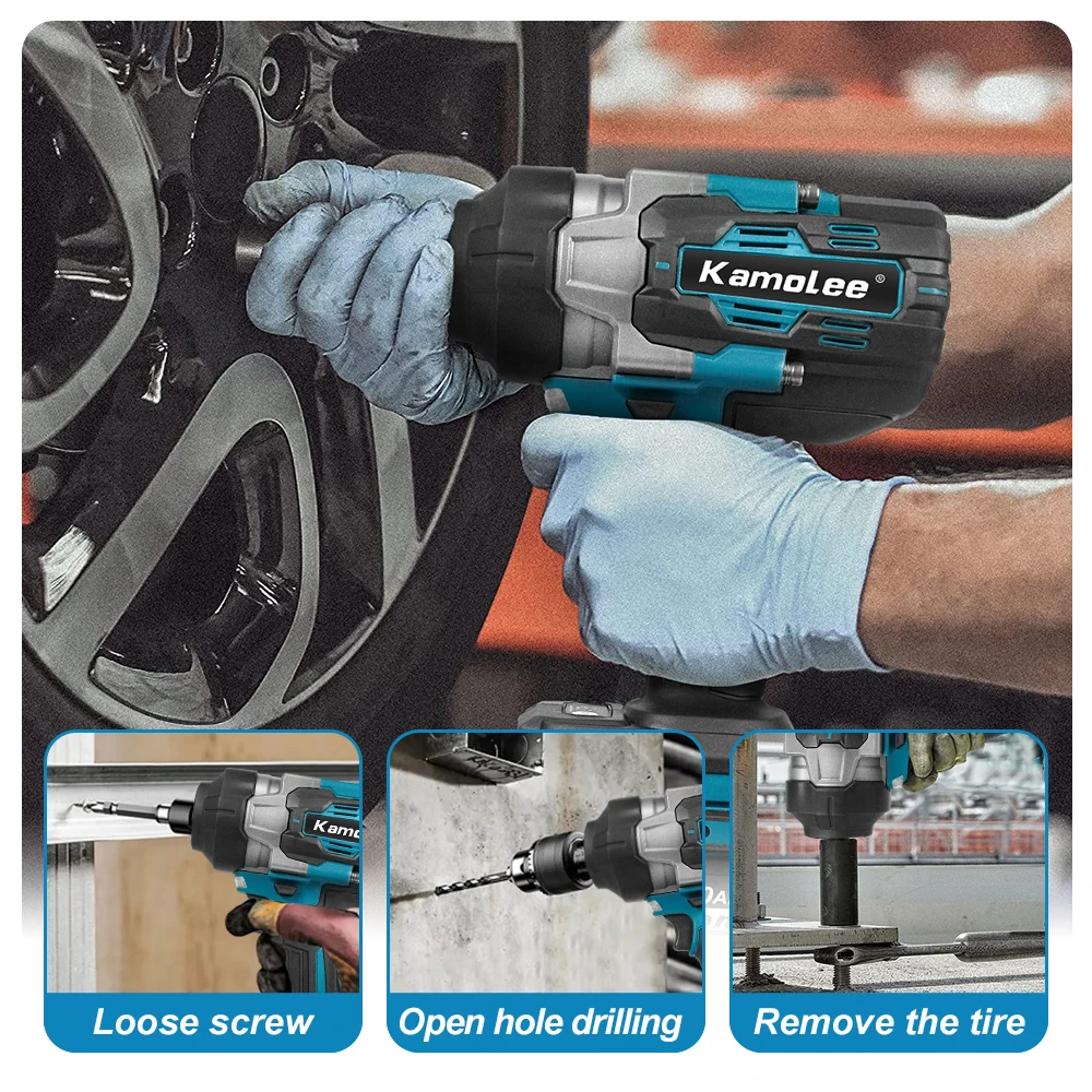 Kamolee 3100N.m High Torque Brushless Electric Impact Wrench 1/2 Inch Power Tools Compatible With Makita 18V Battery